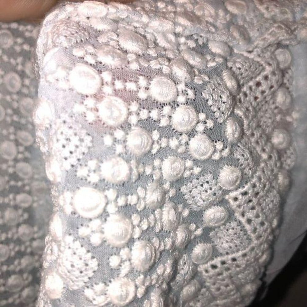 Textured Top Womens Vintage Handmade Light Blue Short Sleeve Button Front - Picture 7 of 12